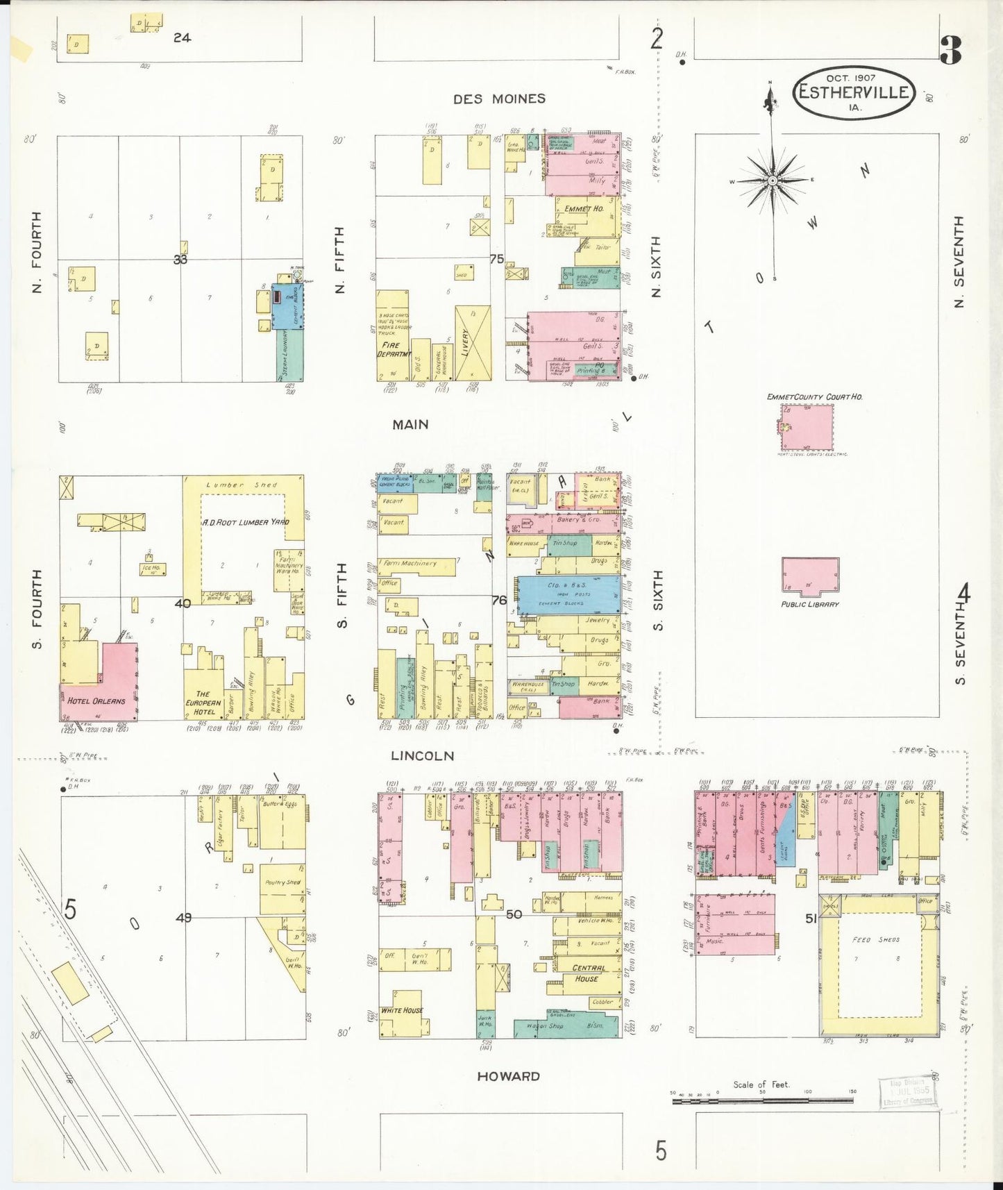 Sanborn Fire Insurance Map from Estherville, Emmet County, Iowa (1907), Sheet #0003 - Historic Sanborn Fire Insurance Map Print, vintage old map wall art