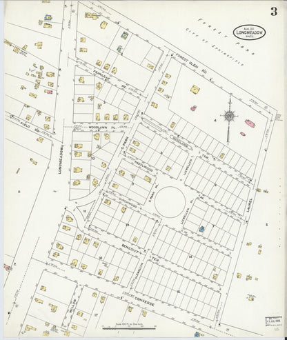 Sanborn Fire Insurance Map from Longmeadow, Hampden County, Massachusetts (1911), Sheet #0003 - Historic Sanborn Fire Insurance Map Print, vintage old map wall art, antique decor, genealogy gift, Massachusetts Massachusetts map