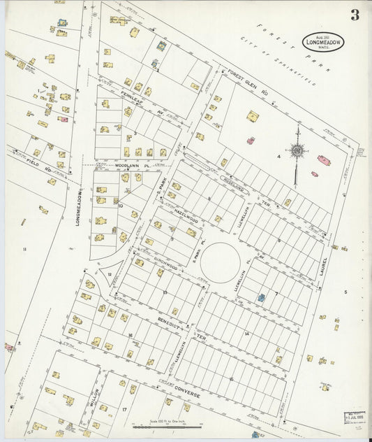 Sanborn Fire Insurance Map from Longmeadow, Hampden County, Massachusetts (1911), Sheet #0003 - Historic Sanborn Fire Insurance Map Print, vintage old map wall art, antique decor, genealogy gift, Massachusetts Massachusetts map