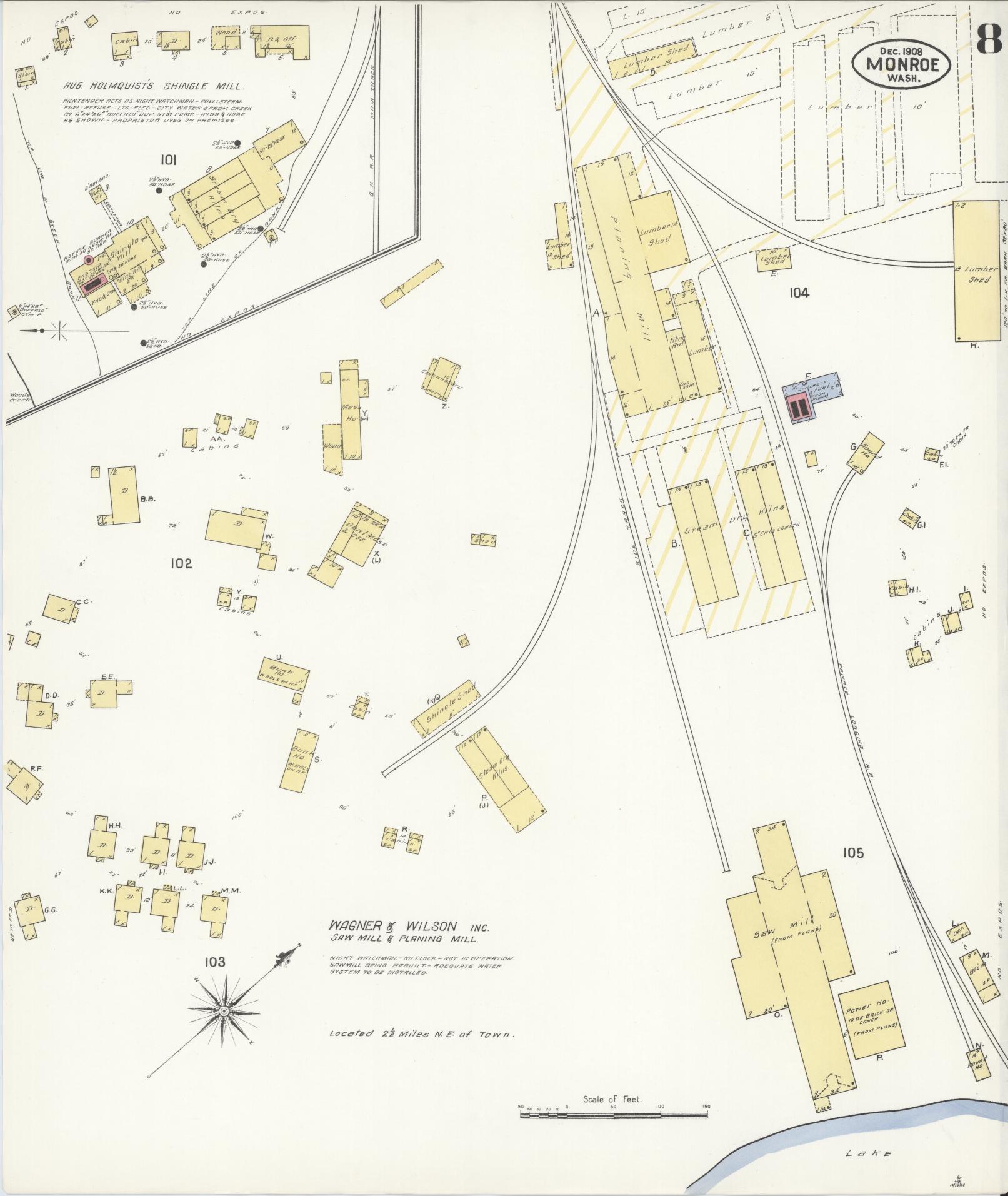 Sanborn Fire Insurance Map from Monroe, Snohomish County, Washington (1908), Sheet #0008 - Complete Map Set gallery image, historic Sanborn map, vintage wall art, Washington Washington