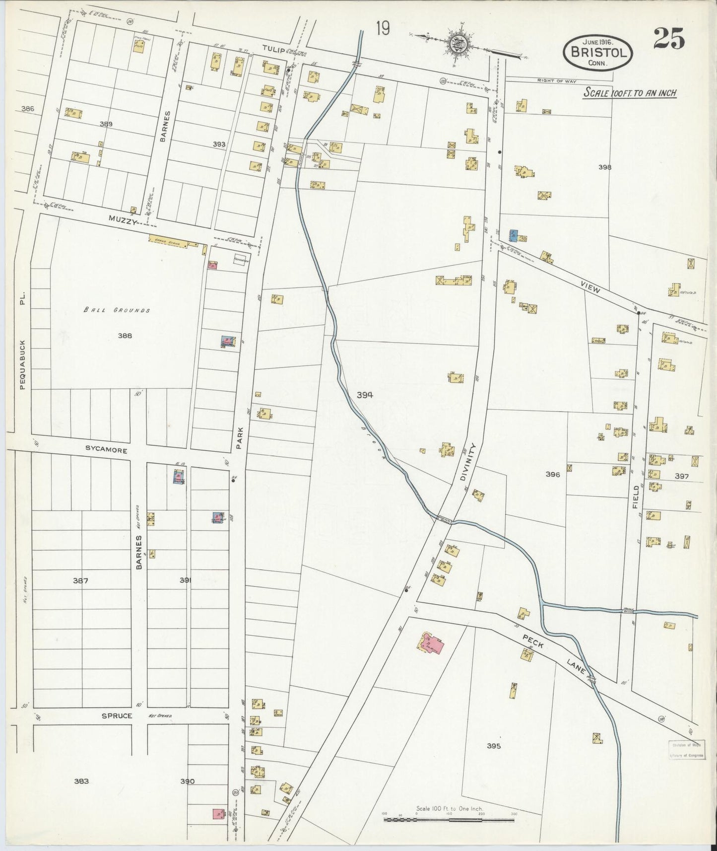 Sanborn Fire Insurance Map from Bristol, Hartford County, Connecticut (1916), Sheet #0025 - Complete Map Set gallery image, historic Sanborn map, vintage wall art, Connecticut Connecticut
