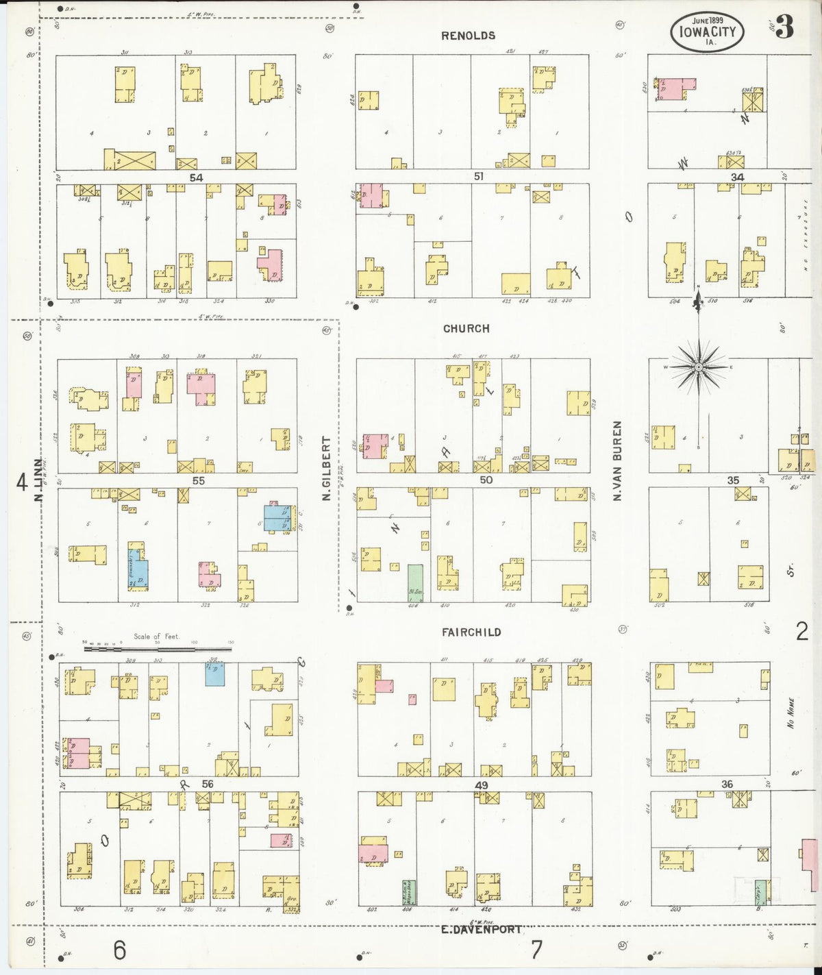 Sanborn Fire Insurance Map from Iowa City, Johnson County, Iowa (1899), Sheet #0003 - Historic Sanborn Fire Insurance Map Print