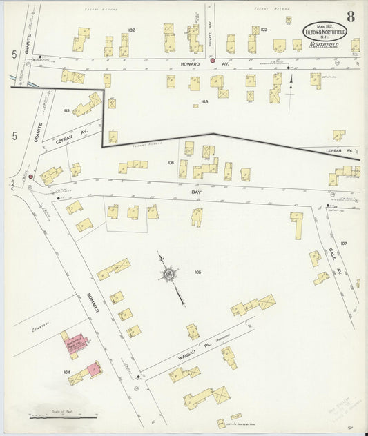 Sanborn Fire Insurance Map from Tilton, Belknap County, New Hampshire (1912), Sheet #0008 - Historic Sanborn Fire Insurance Map Print, vintage old map wall art, antique decor, genealogy gift, New Hampshire New Hampshire map