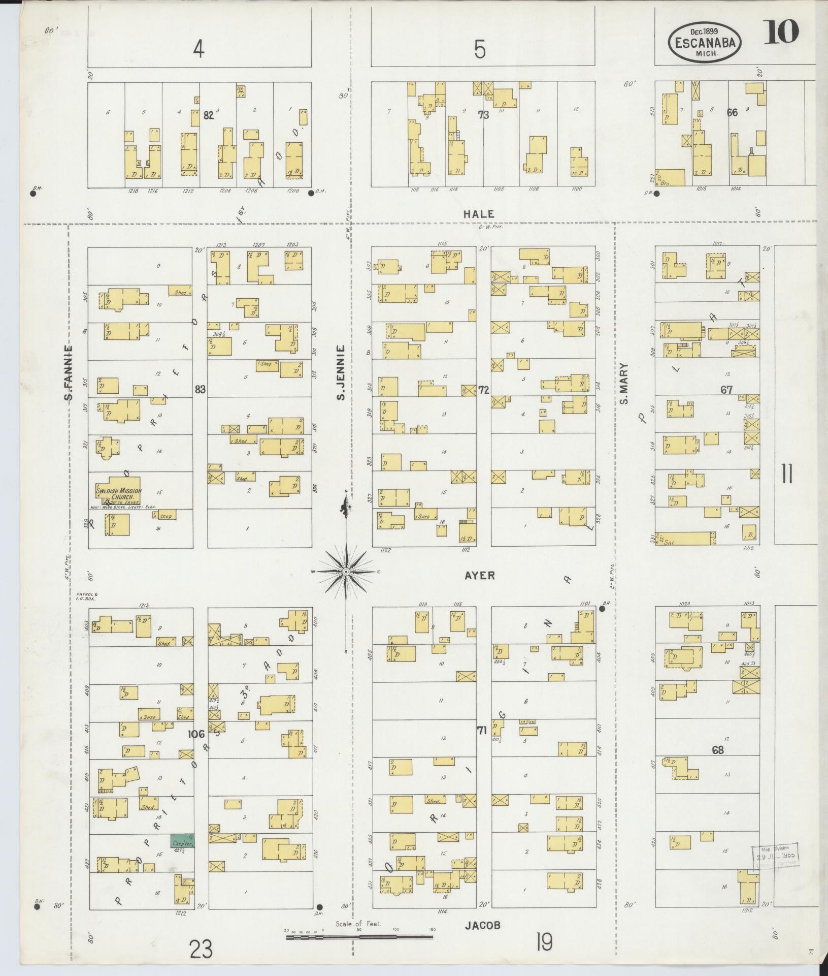 Sanborn Fire Insurance Map from Escanaba, Delta County, Michigan (1899), Sheet #0010 - Complete Map Set gallery image, historic Sanborn map, vintage wall art, Michigan Michigan