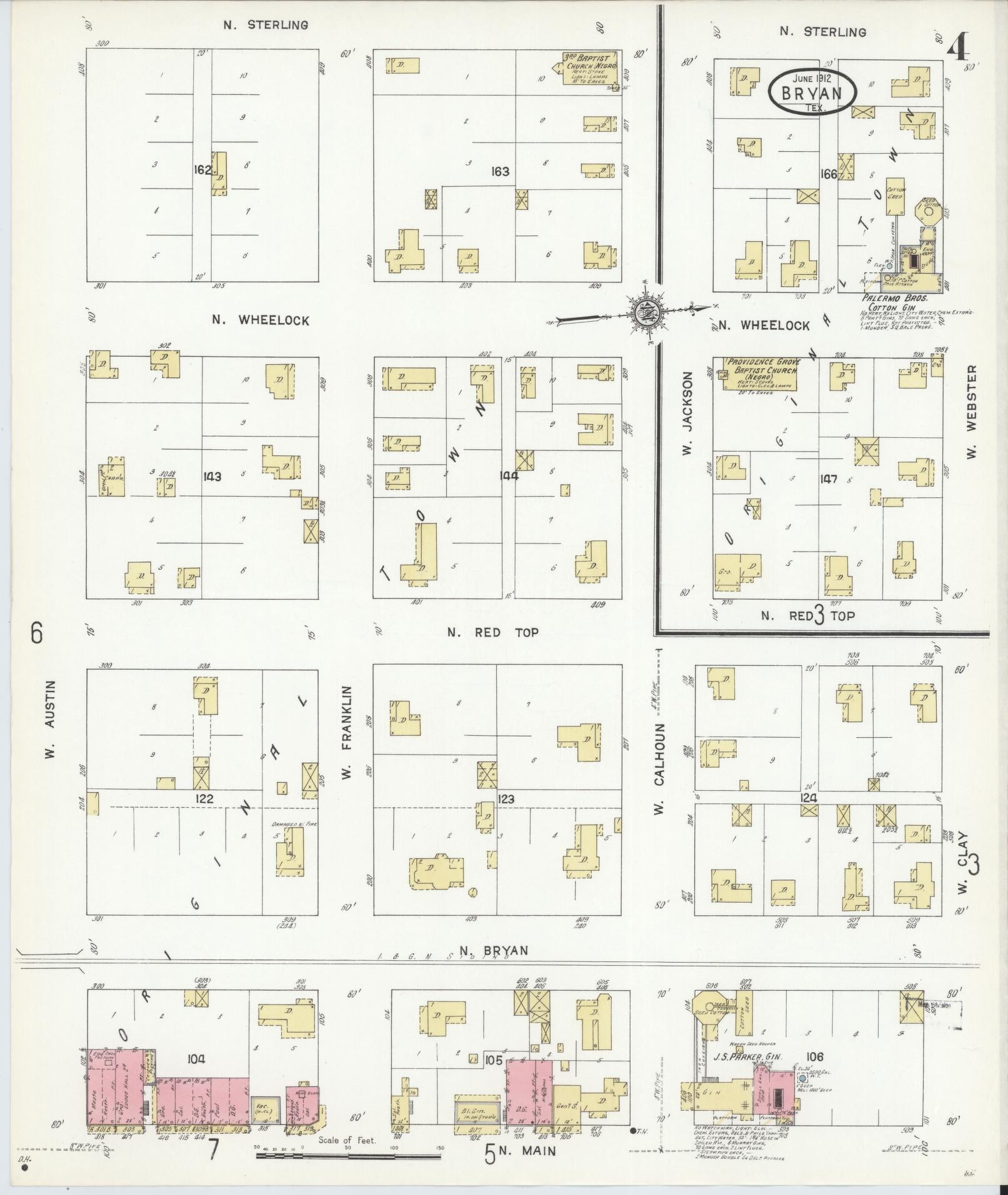 Sanborn Fire Insurance Map from Bryan, Brazos County, Texas (1912), Sheet #0004 - Historic Sanborn Fire Insurance Map Print, vintage old map wall art, antique decor, genealogy gift, Texas Texas map
