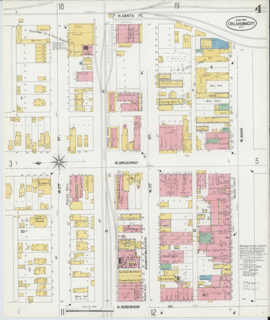 Sanborn Fire Insurance Map from Oklahoma City, Oklahoma County, Oklahoma (1901), Sheet #0004 - Historic Sanborn Fire Insurance Map Print, vintage old map wall art, antique decor, genealogy gift, Oklahoma City Oklahoma map