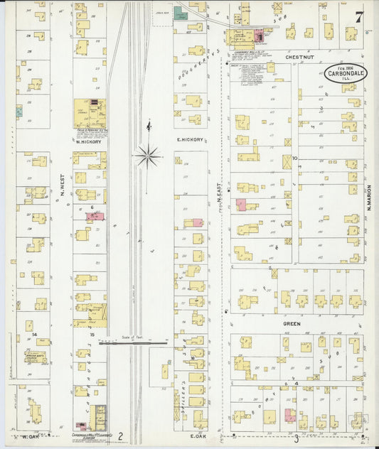 Sanborn Fire Insurance Map from Carbondale, Jackson County, Illinois (1906), Sheet #0007 - Historic Sanborn Fire Insurance Map Print, vintage old map wall art, antique decor, genealogy gift, Illinois Illinois map