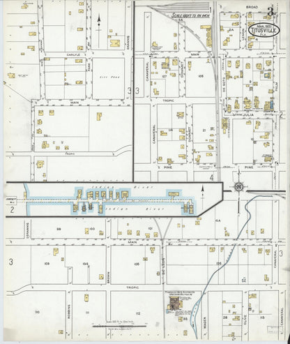 Sanborn Fire Insurance Map from Titusville, Brevard County, Florida (1920), Sheet #0003 - Historic Sanborn Fire Insurance Map Print, vintage old map wall art, antique decor, genealogy gift, Florida Florida map
