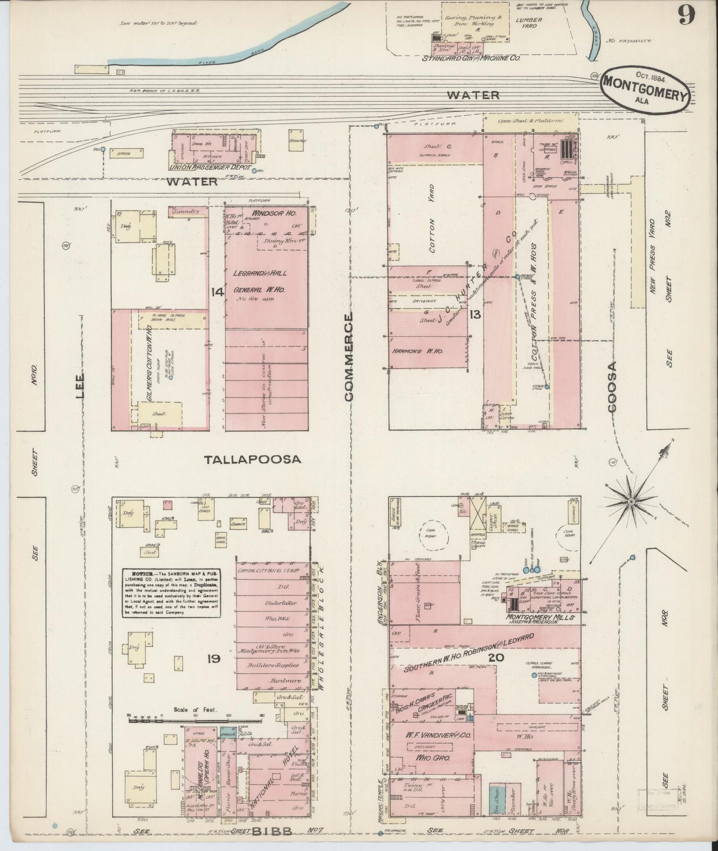 Sanborn Fire Insurance Map from Montgomery, Montgomery County, Alabama (1884), Sheet #0009 - Complete Map Set gallery image, historic Sanborn map, vintage wall art, Alabama Alabama