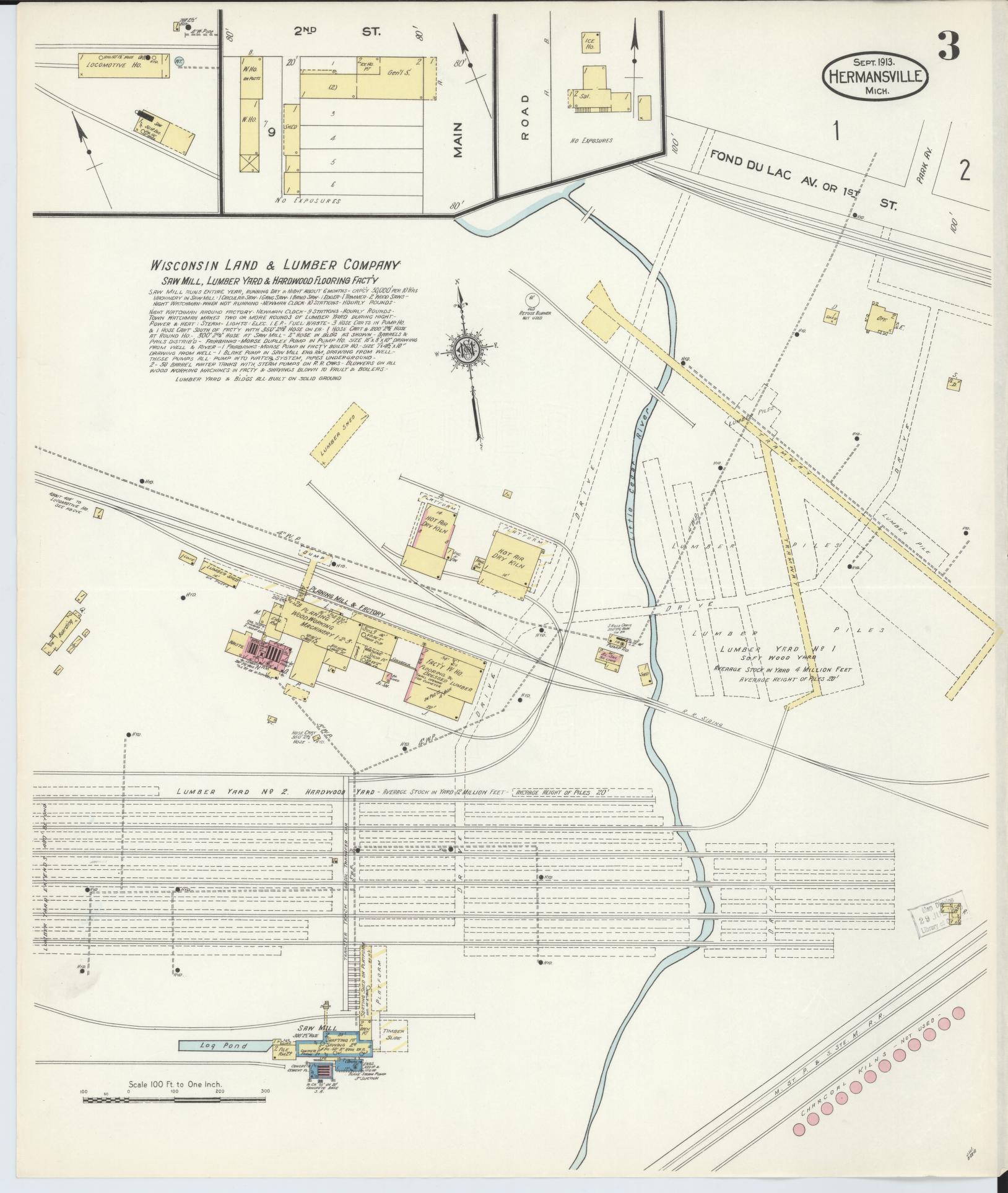 Sanborn Fire Insurance Map from Hermansville, Menominee County, Michigan (1913), Sheet #0003 - Historic Sanborn Fire Insurance Map Print, vintage old map wall art, antique decor, genealogy gift, Michigan Michigan map