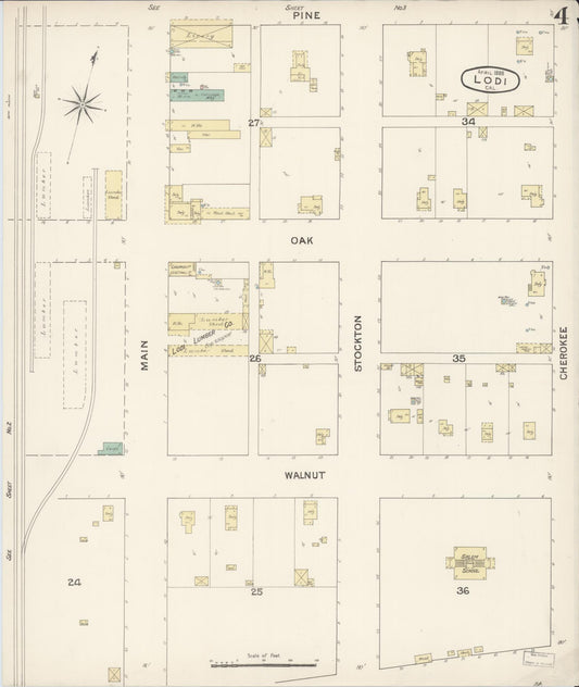 Sanborn Fire Insurance Map from Lodi, San Joaquin County, California (1888), Sheet #0004 - Historic Sanborn Fire Insurance Map Print, vintage old map wall art, antique decor, genealogy gift, California California map