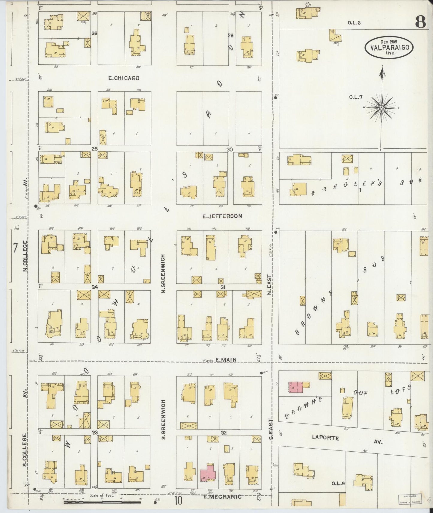 Sanborn Fire Insurance Map from Valparaiso, Porter County, Indiana (1905), Sheet #0008 - Complete Map Set gallery image, historic Sanborn map, vintage wall art, Indiana Indiana