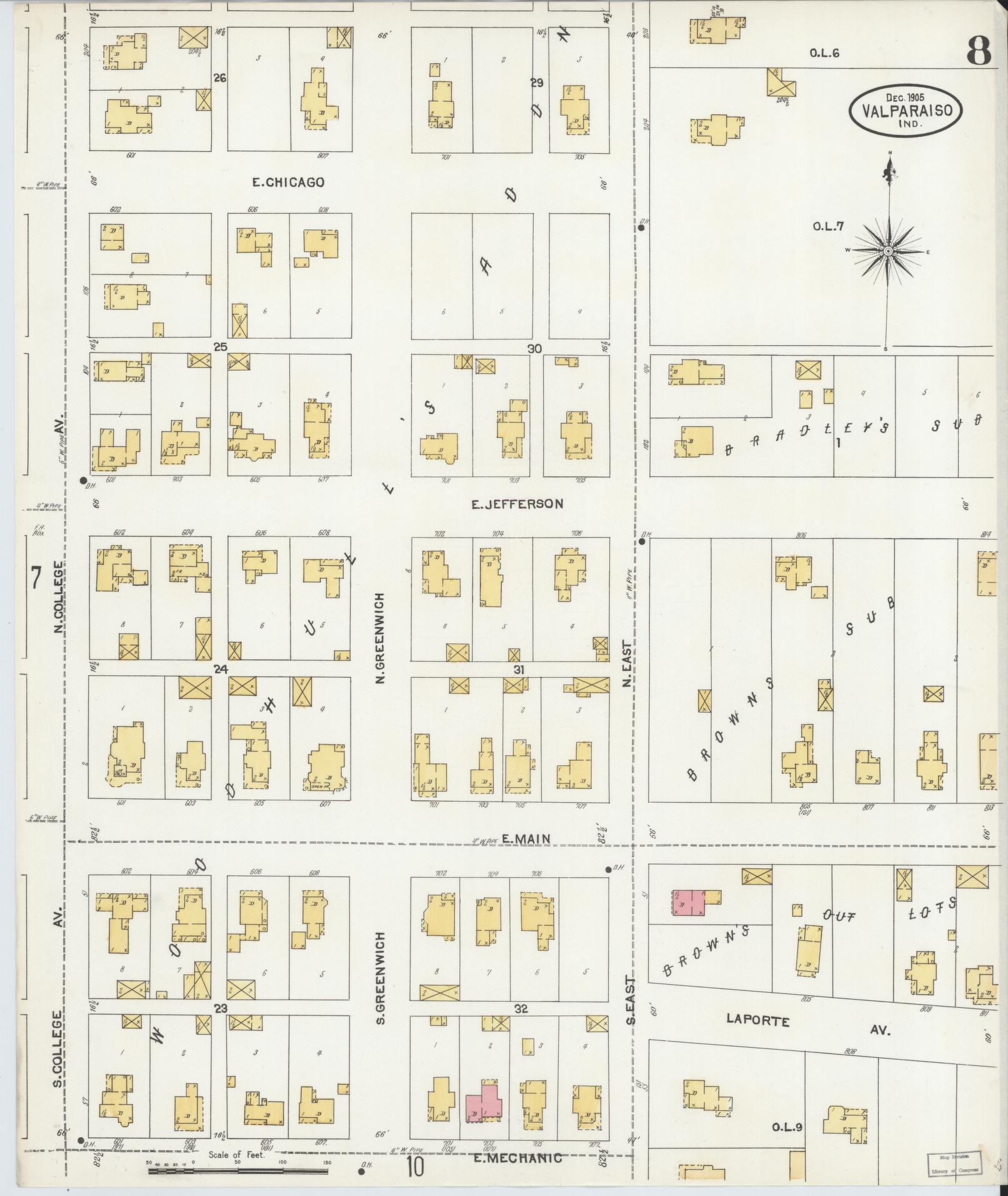Sanborn Fire Insurance Map from Valparaiso, Porter County, Indiana (1905), Sheet #0008 - Complete Map Set gallery image, historic Sanborn map, vintage wall art, Indiana Indiana