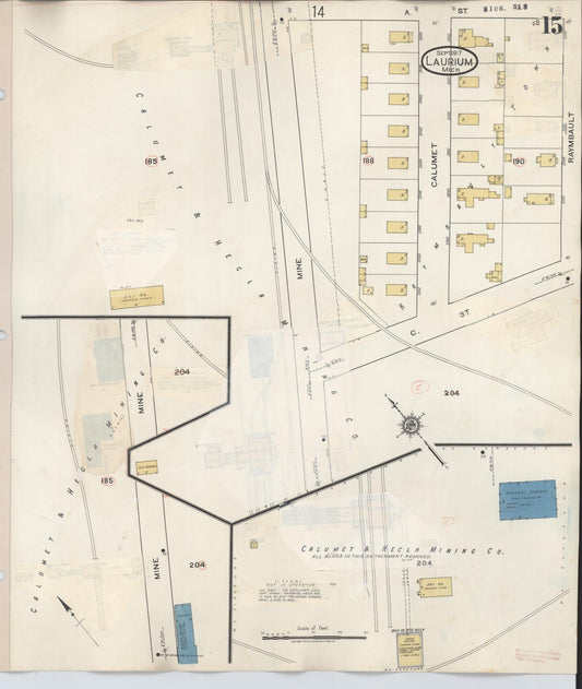 Sanborn Fire Insurance Map from Laurium, Houghton County, Michigan (1949), Sheet #0015 - Historic Sanborn Fire Insurance Map Print, vintage old map wall art, antique decor, genealogy gift, Michigan Michigan map