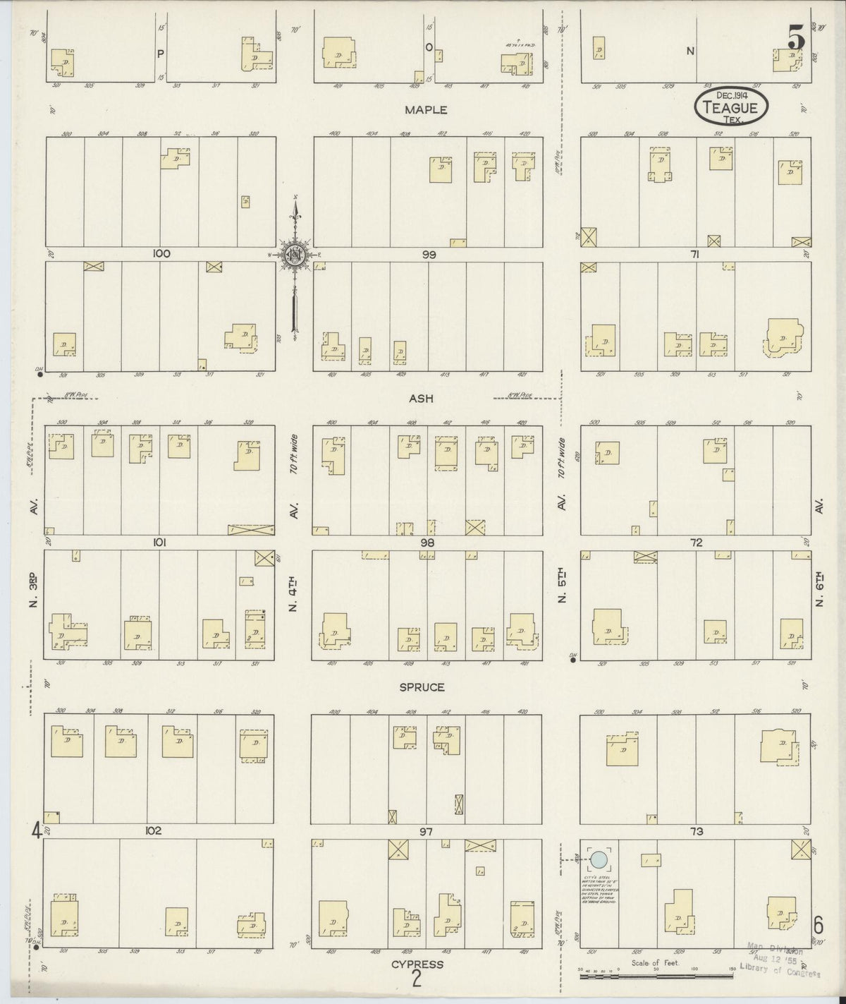 Sanborn Fire Insurance Map from Teague, Freestone County, Texas (1914), Sheet #0005 - Complete Map Set gallery image, historic Sanborn map, vintage wall art, Texas Texas