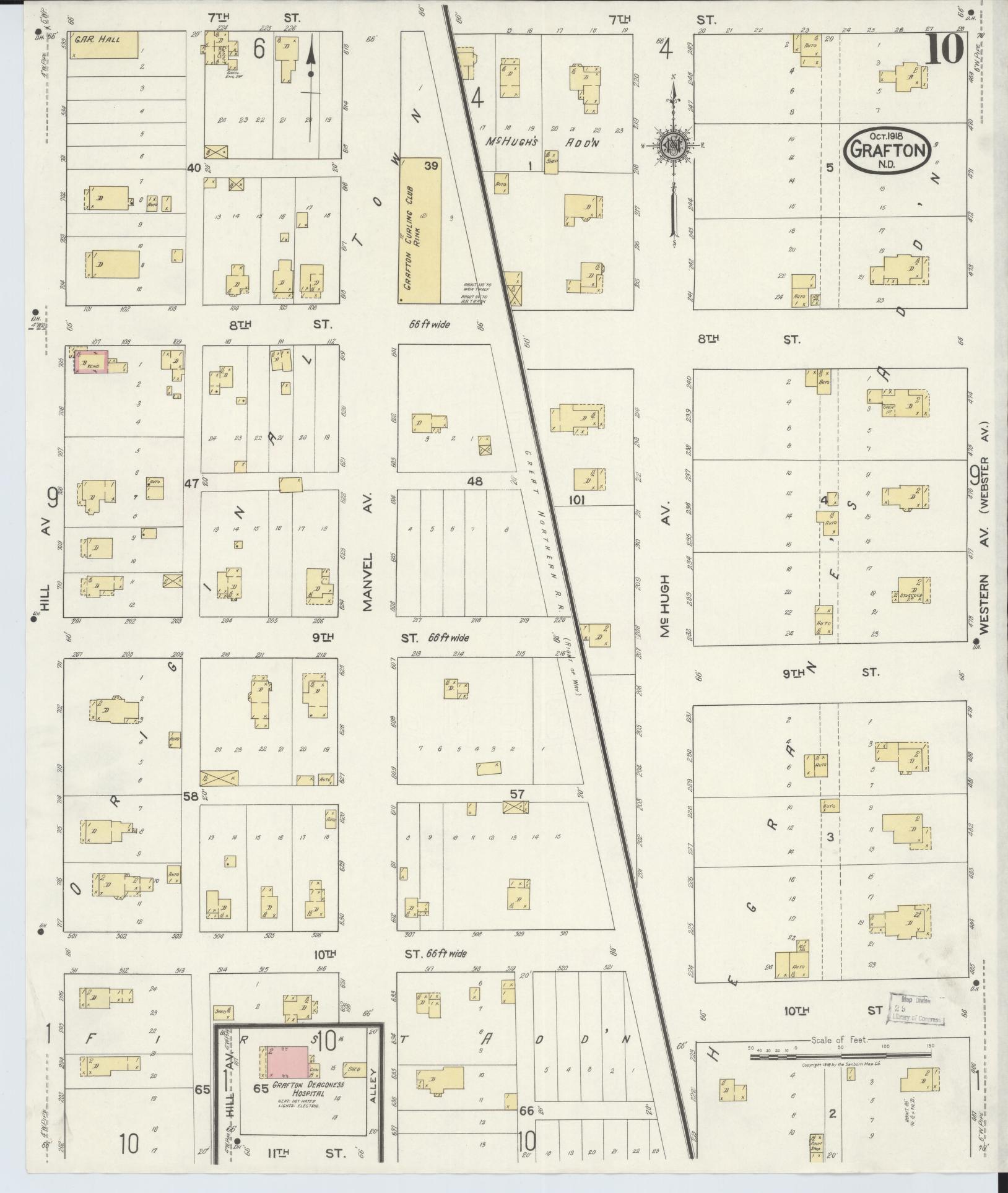 Sanborn Fire Insurance Map from Grafton, Walsh County, North Dakota (1918), Sheet #0010 - Historic Sanborn Fire Insurance Map Print, vintage old map wall art, antique decor, genealogy gift, North Dakota North Dakota map