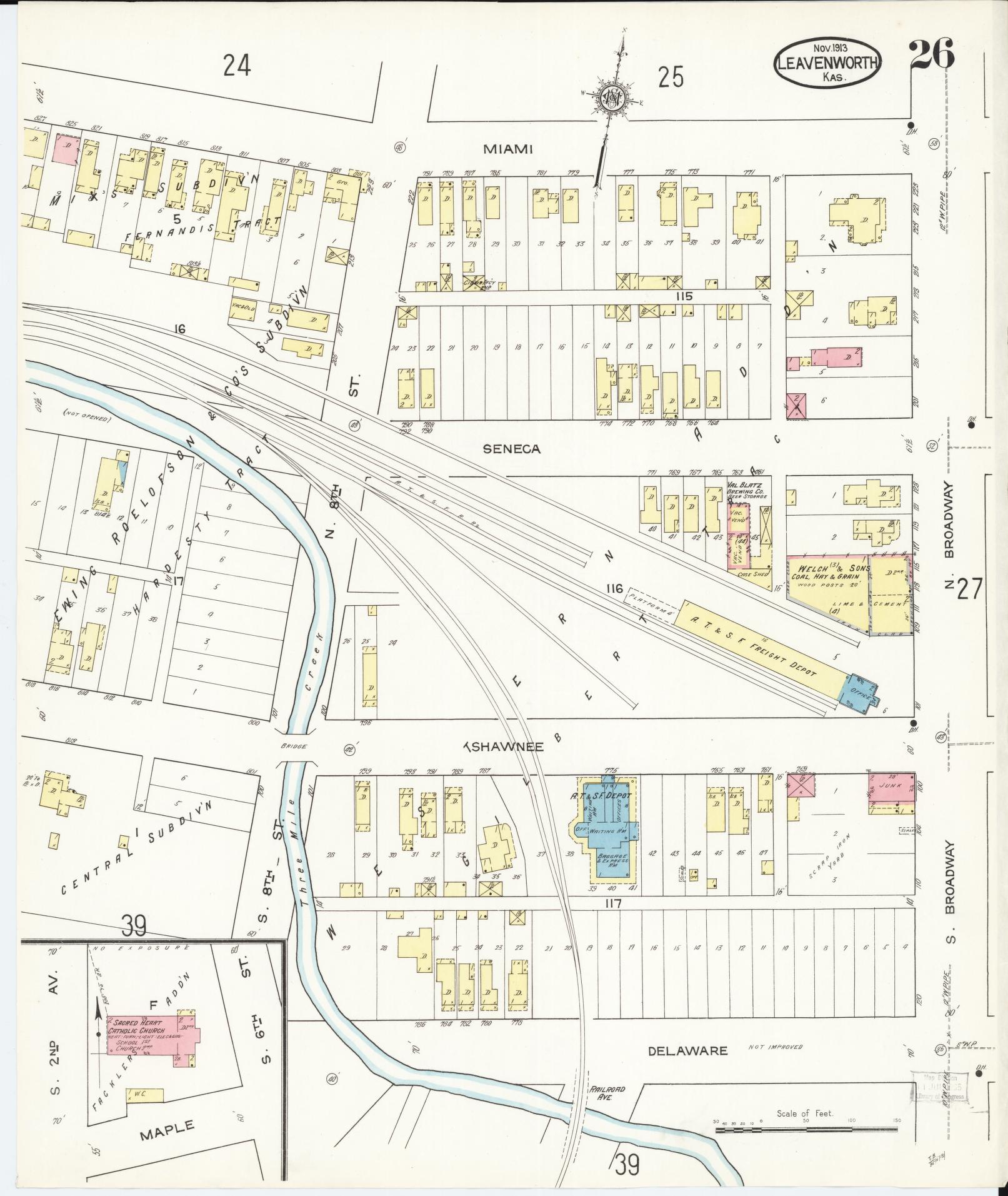 Sanborn Fire Insurance Map from Leavenworth, Leavenworth County, Kansas (1913), Sheet #0027 - Historic Sanborn Fire Insurance Map Print, vintage old map wall art, antique decor, genealogy gift, Kansas Kansas map