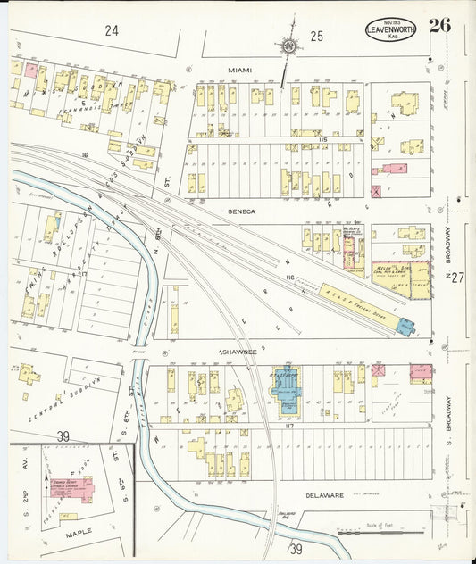 Sanborn Fire Insurance Map from Leavenworth, Leavenworth County, Kansas (1913), Sheet #0027 - Historic Sanborn Fire Insurance Map Print, vintage old map wall art, antique decor, genealogy gift, Kansas Kansas map