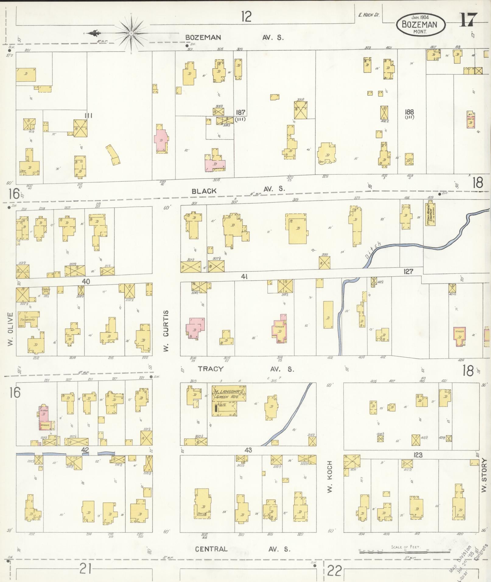 Sanborn Fire Insurance Map from Bozeman, Gallatin County, Montana (1904), Sheet #0017 - Complete Map Set gallery image, historic Sanborn map, vintage wall art, Montana Montana