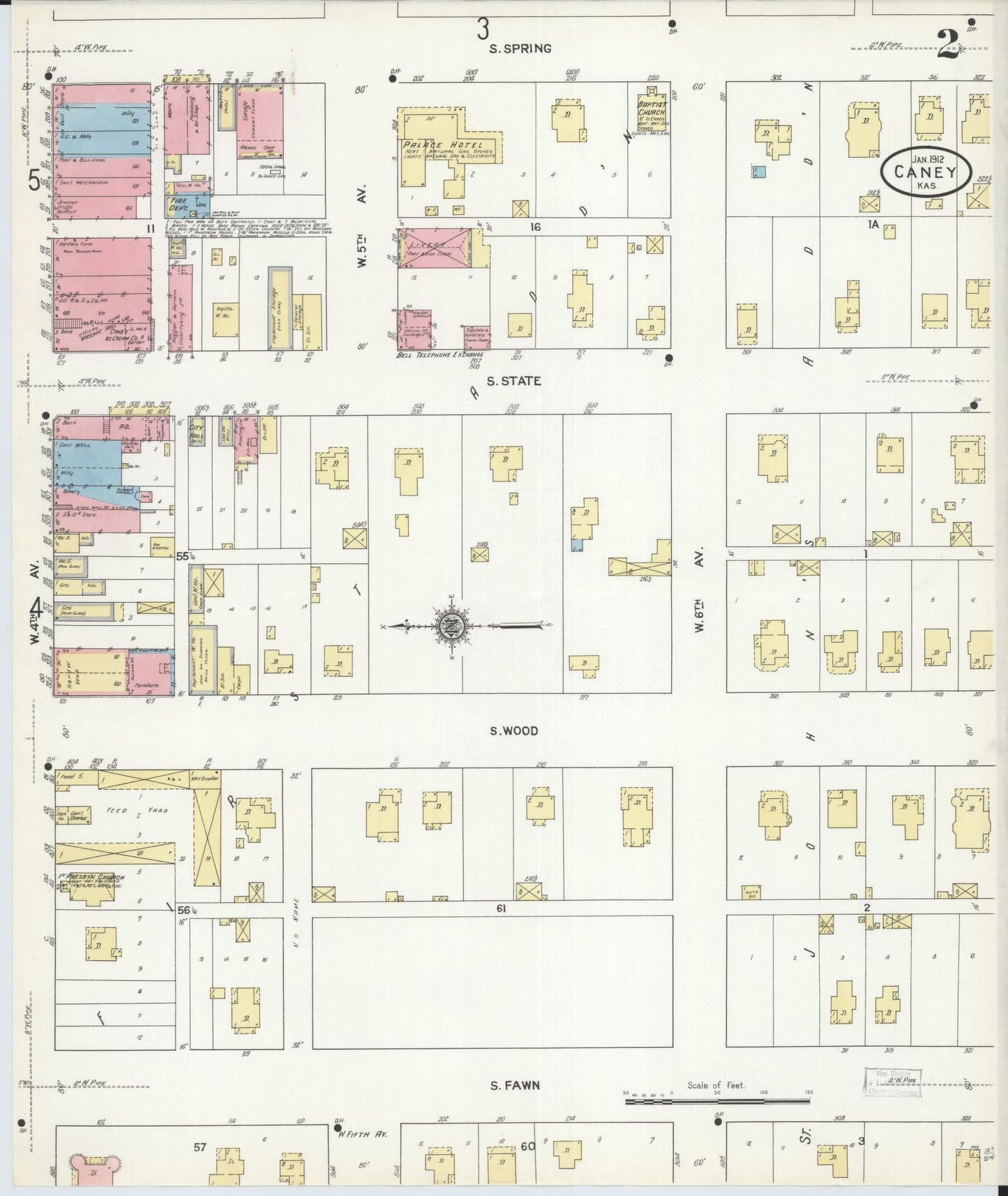 Sanborn Fire Insurance Map from Caney, Montgomery County, Kansas (1912), Sheet #0002 - Historic Sanborn Fire Insurance Map Print, vintage old map wall art, antique decor, genealogy gift, Kansas Kansas map