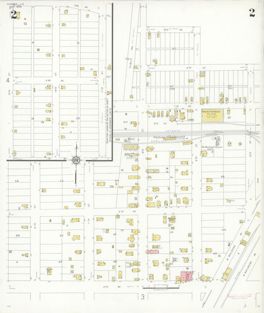 Sanborn Fire Insurance Map from Kinder, Allen Parish, Louisiana (1938), Sheet #0002 - Historic Sanborn Fire Insurance Map Print, vintage old map wall art, antique decor, genealogy gift, Louisiana Louisiana map