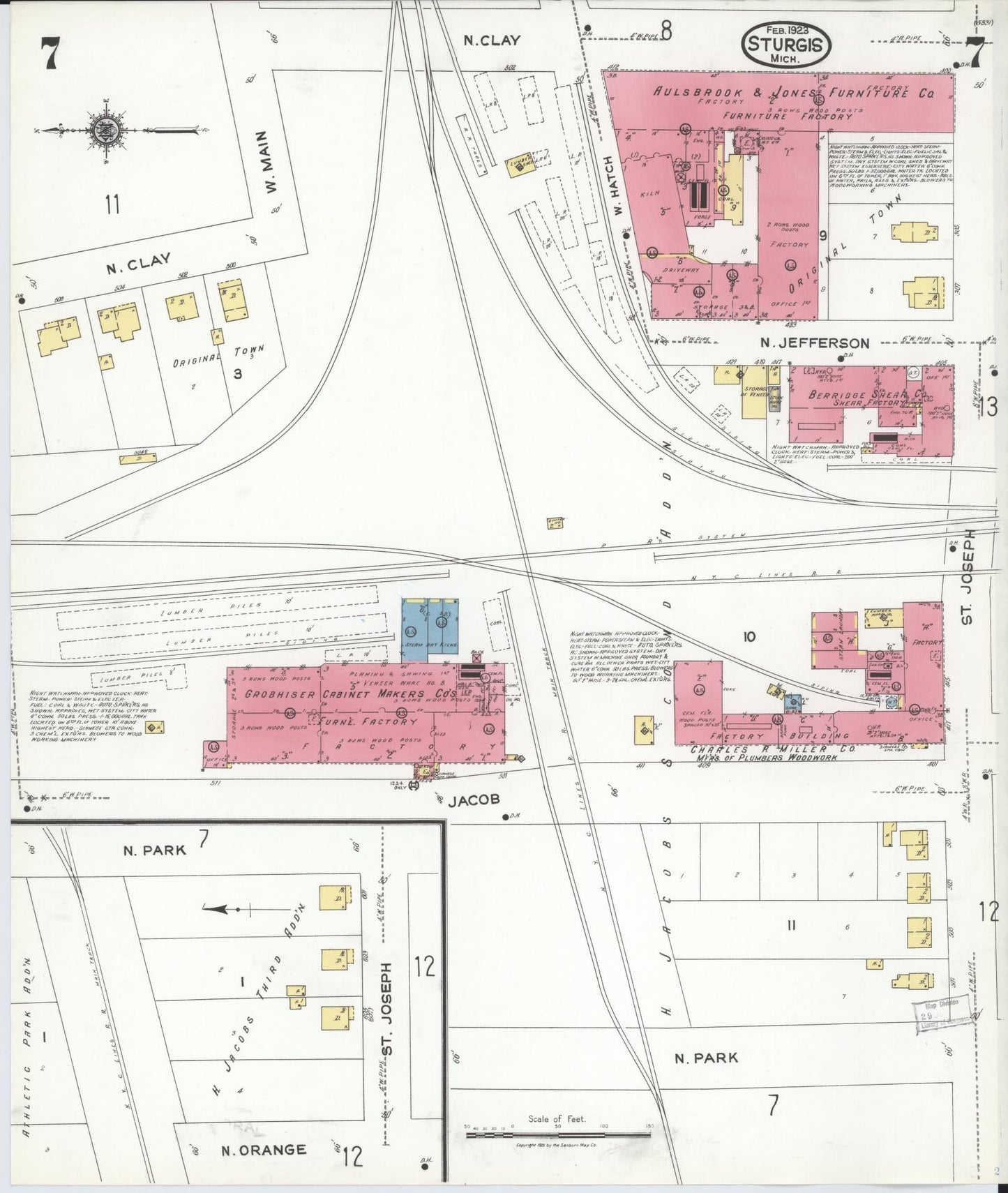 Sanborn Fire Insurance Map from Sturgis, Saint Joseph County, Michigan (1923), Sheet #0007 - Historic Sanborn Fire Insurance Map Print, vintage old map wall art, antique decor, genealogy gift, Michigan Michigan map