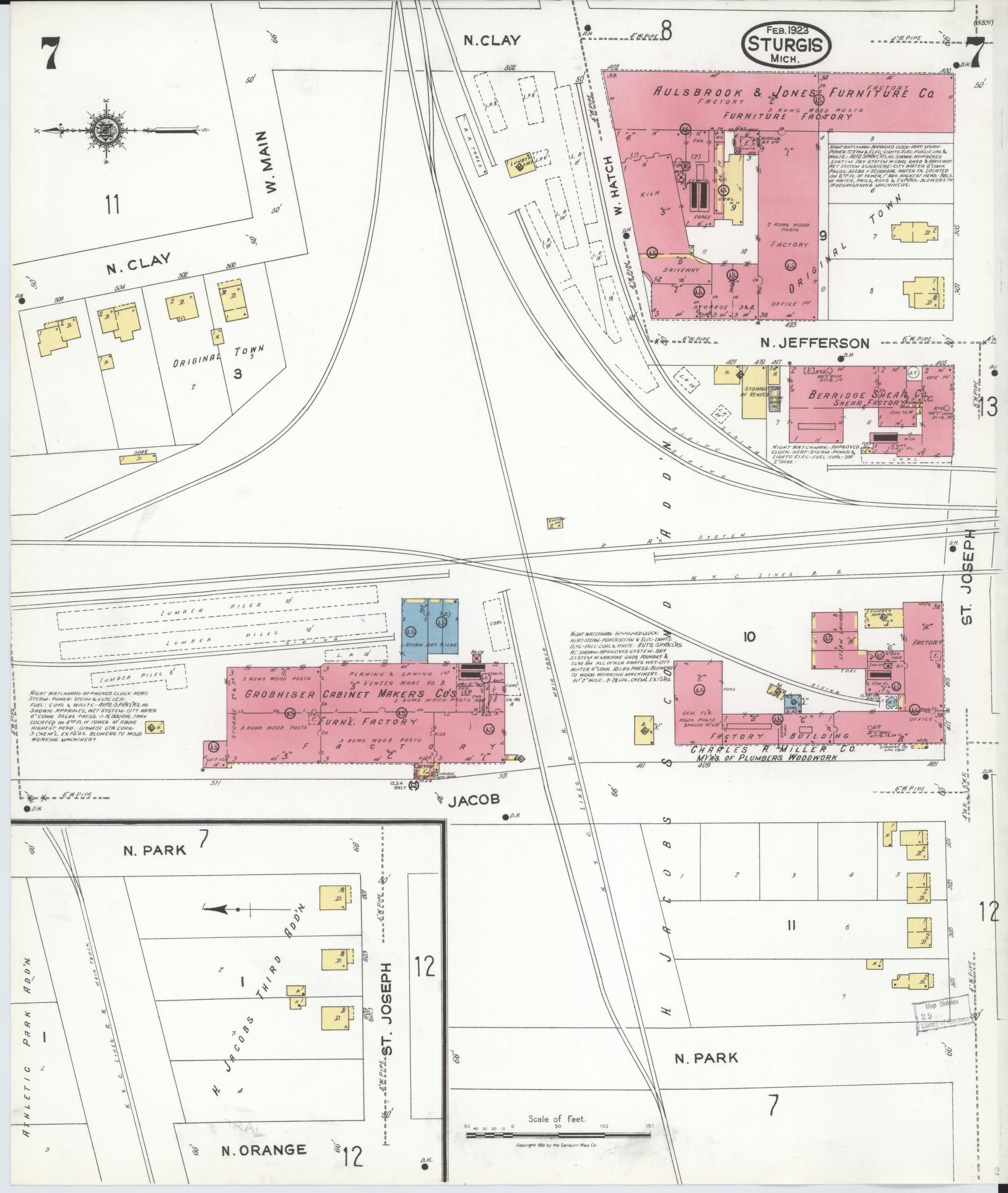 Sanborn Fire Insurance Map from Sturgis, Saint Joseph County, Michigan (1923), Sheet #0007 - Historic Sanborn Fire Insurance Map Print, vintage old map wall art, antique decor, genealogy gift, Michigan Michigan map