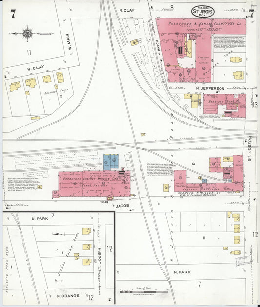 Sanborn Fire Insurance Map from Sturgis, Saint Joseph County, Michigan (1923), Sheet #0007 - Historic Sanborn Fire Insurance Map Print, vintage old map wall art, antique decor, genealogy gift, Michigan Michigan map