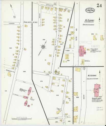 Sanborn Fire Insurance Map from Concord, Cabarrus County, North Carolina (1921), Sheet #0024 - Complete Map Set gallery image, historic Sanborn map, vintage wall art, North Carolina North Carolina