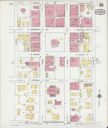 Sanborn Fire Insurance Map from Jonesboro, Craighead County, Arkansas (1919), Sheet #0018 - Complete Map Set gallery image, historic Sanborn map, vintage wall art, Arkansas Arkansas