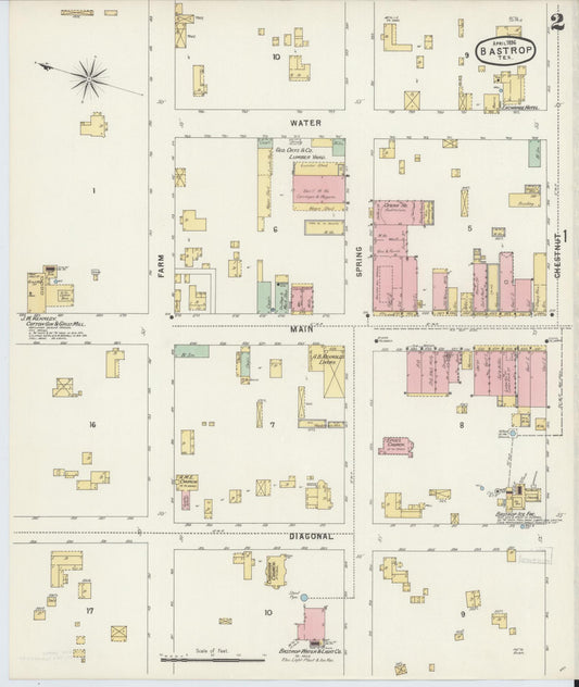 Sanborn Fire Insurance Map from Bastrop, Bastrop County, Texas (1896), Sheet #0002 - Historic Sanborn Fire Insurance Map Print, vintage old map wall art, antique decor, genealogy gift, Texas Texas map