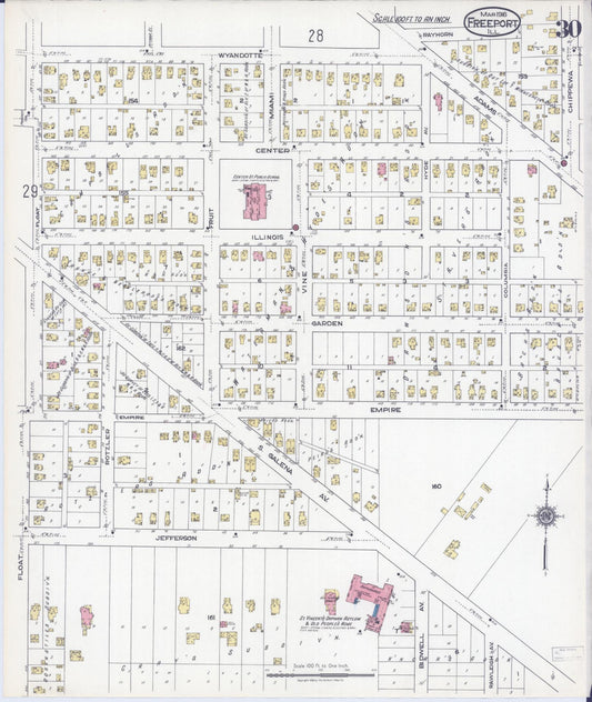 Sanborn Fire Insurance Map from Freeport, Stephenson County, Illinois (1918), Sheet #0030 - Historic Sanborn Fire Insurance Map Print, vintage old map wall art, antique decor, genealogy gift, Illinois Illinois map