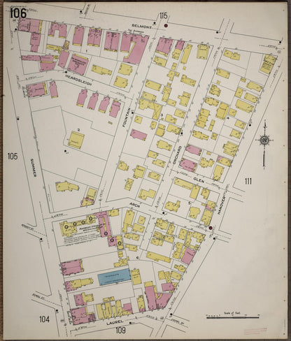 Sanborn Fire Insurance Map from Worcester, Worcester County, Massachusetts (1910), Sheet #0106 - Historic Sanborn Fire Insurance Map Print, vintage old map wall art, antique decor, genealogy gift, Massachusetts Massachusetts map