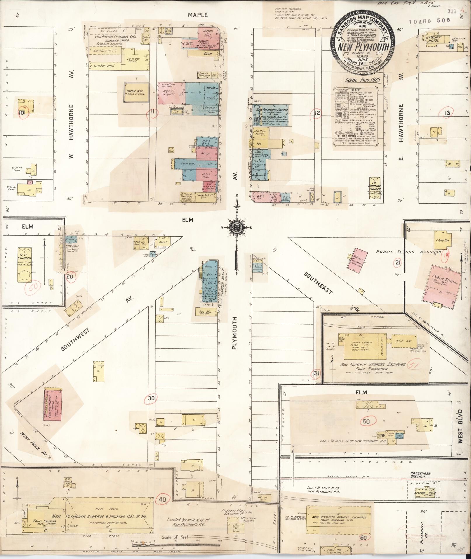 Sanborn Fire Insurance Map from New Plymouth, Payette County, Idaho (1925), Sheet #0001 - Historic Sanborn Fire Insurance Map Print, vintage old map wall art, antique decor, genealogy gift, Idaho Idaho map