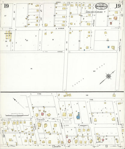 Sanborn Fire Insurance Map from Brownwood, Brown County, Texas (1923), Sheet #0019 - Historic Sanborn Fire Insurance Map Print, vintage old map wall art, antique decor, genealogy gift, Texas Texas map