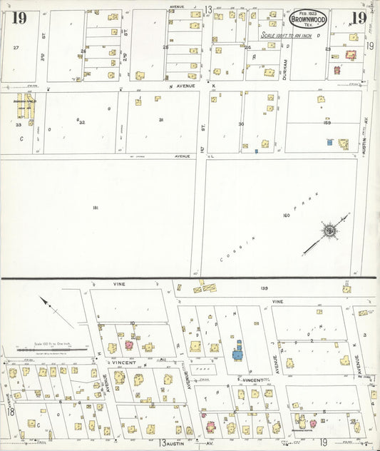 Sanborn Fire Insurance Map from Brownwood, Brown County, Texas (1923), Sheet #0019 - Historic Sanborn Fire Insurance Map Print, vintage old map wall art, antique decor, genealogy gift, Texas Texas map
