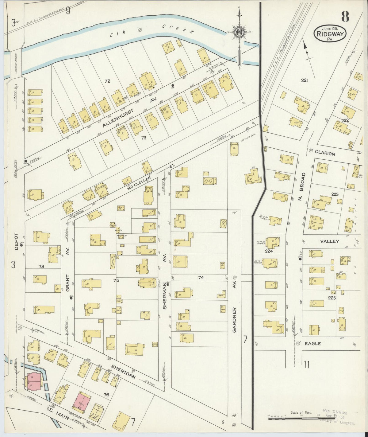 Sanborn Fire Insurance Map from Ridgway, Elk County, Pennsylvania (1915), Sheet #0008 - Historic Sanborn Fire Insurance Map Print, vintage old map wall art, antique decor, genealogy gift, Pennsylvania Pennsylvania map