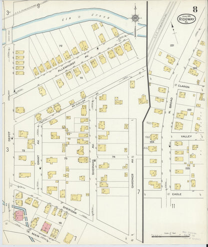 Sanborn Fire Insurance Map from Ridgway, Elk County, Pennsylvania (1915), Sheet #0008 - Historic Sanborn Fire Insurance Map Print, vintage old map wall art, antique decor, genealogy gift, Pennsylvania Pennsylvania map