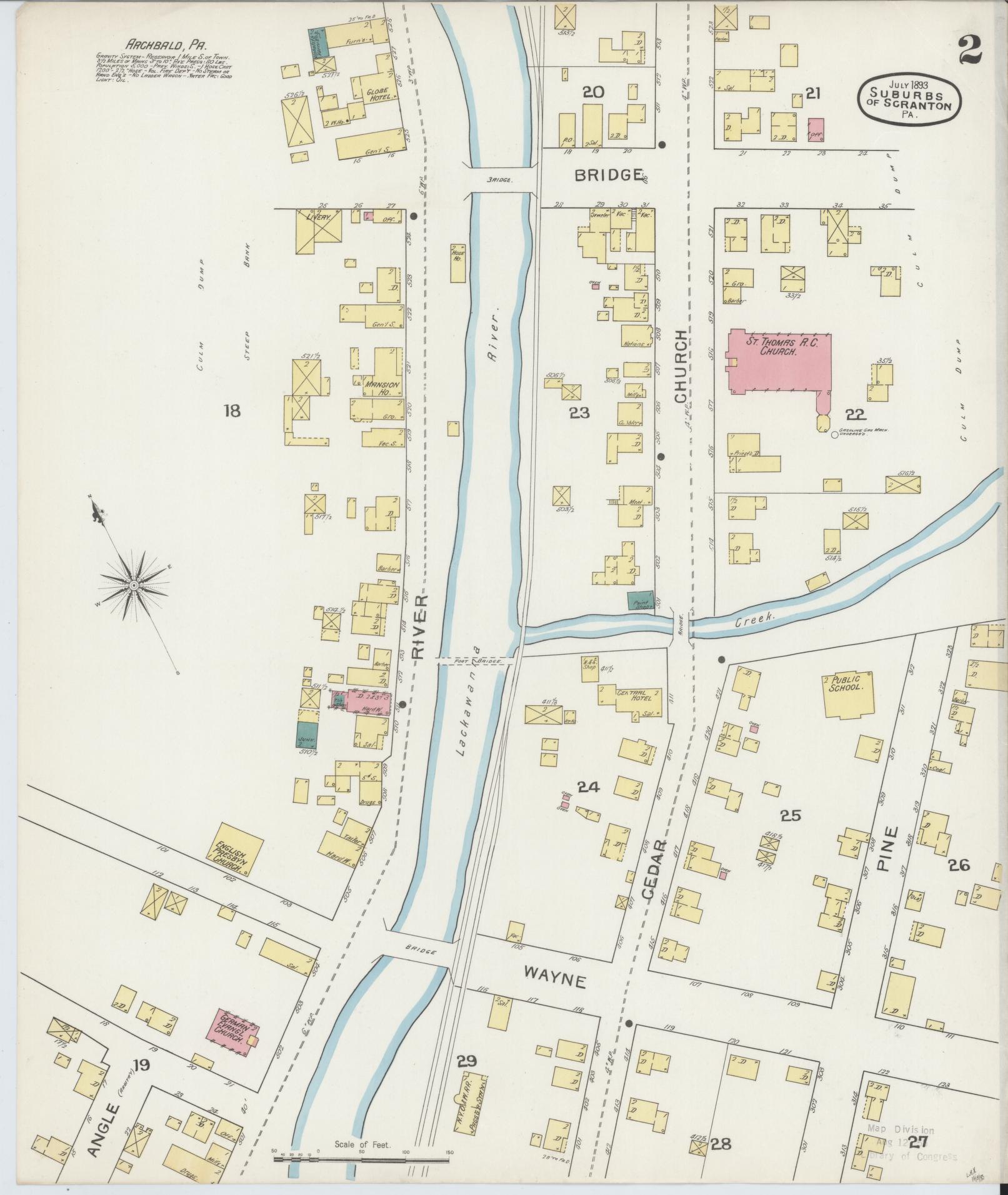 Sanborn Fire Insurance Map from Scranton Suburbs, Lackawanna County, Pennsylvania (1893), Sheet #0002 - Historic Sanborn Fire Insurance Map Print, vintage old map wall art, antique decor, genealogy gift, Pennsylvania Pennsylvania map