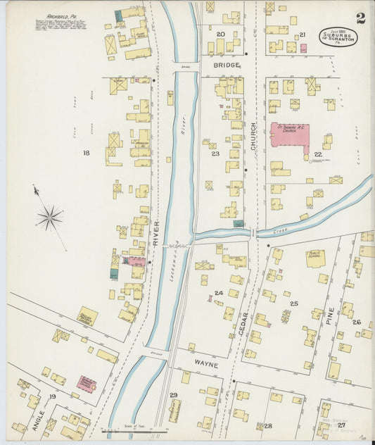 Sanborn Fire Insurance Map from Scranton Suburbs, Lackawanna County, Pennsylvania (1893), Sheet #0002 - Historic Sanborn Fire Insurance Map Print, vintage old map wall art, antique decor, genealogy gift, Pennsylvania Pennsylvania map