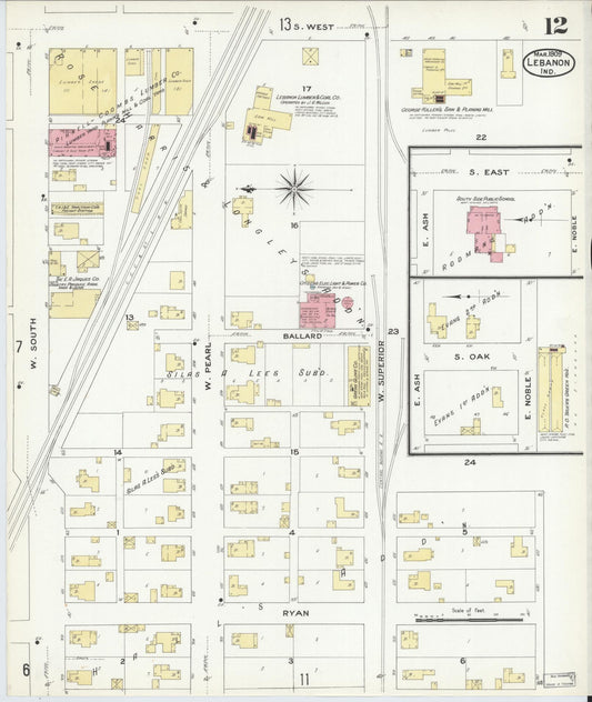 Sanborn Fire Insurance Map from Lebanon, Boone County, Indiana (1909), Sheet #0012 - Historic Sanborn Fire Insurance Map Print, vintage old map wall art, antique decor, genealogy gift, Indiana Indiana map