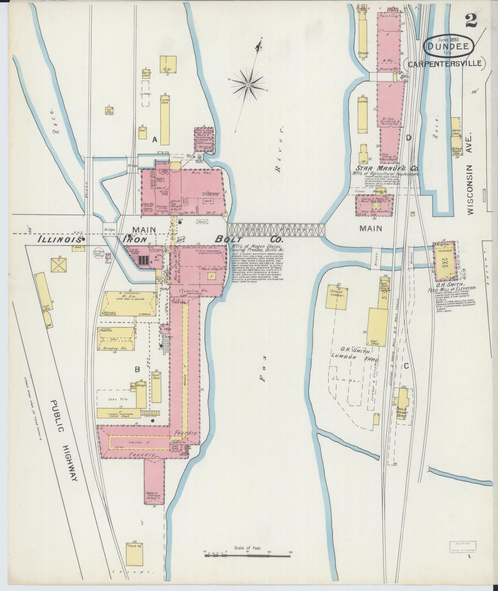 Sanborn Fire Insurance Map from Dundee, Kane County, Illinois (1893), Sheet #0002 - Historic Sanborn Fire Insurance Map Print, vintage old map wall art, antique decor, genealogy gift, Illinois Illinois map
