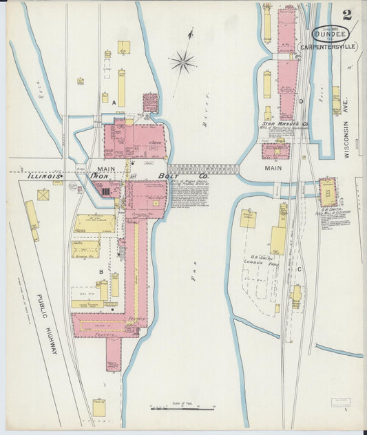 Sanborn Fire Insurance Map from Dundee, Kane County, Illinois (1893), Sheet #0002 - Historic Sanborn Fire Insurance Map Print, vintage old map wall art, antique decor, genealogy gift, Illinois Illinois map