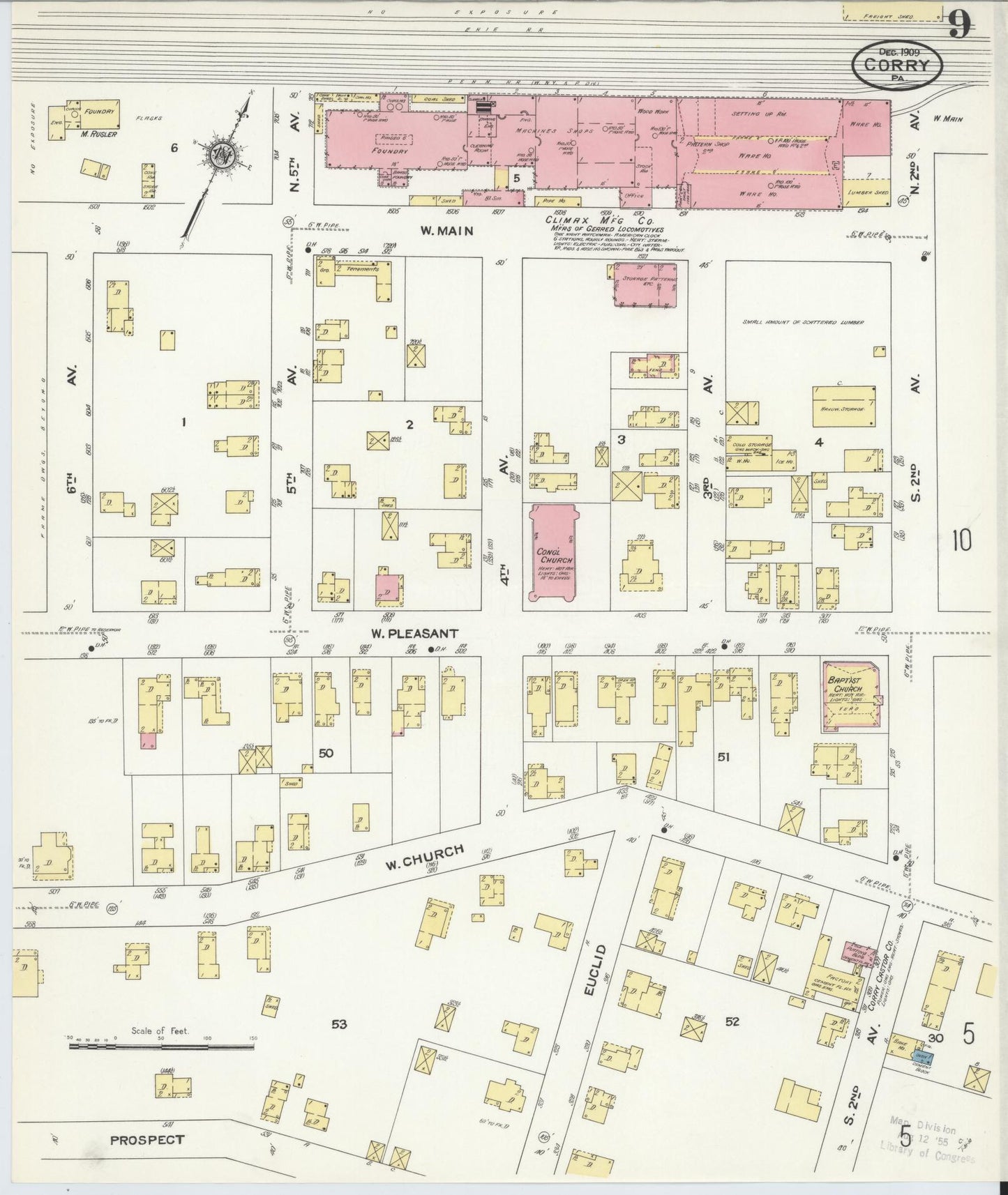Sanborn Fire Insurance Map from Corry, Erie County, Pennsylvania (1909), Sheet #0009 - Historic Sanborn Fire Insurance Map Print, vintage old map wall art, antique decor, genealogy gift, Pennsylvania Pennsylvania map