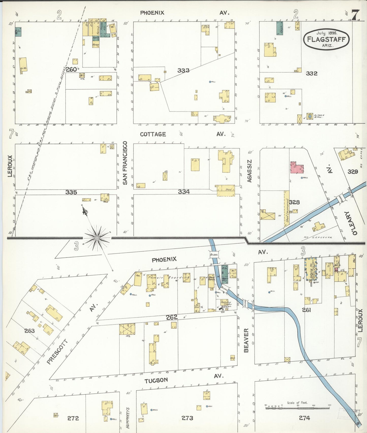 Sanborn Fire Insurance Map from Flagstaff, Coconino County, Arizona (1895), Sheet #0007 - Complete Map Set gallery image, historic Sanborn map, vintage wall art, Arizona Arizona