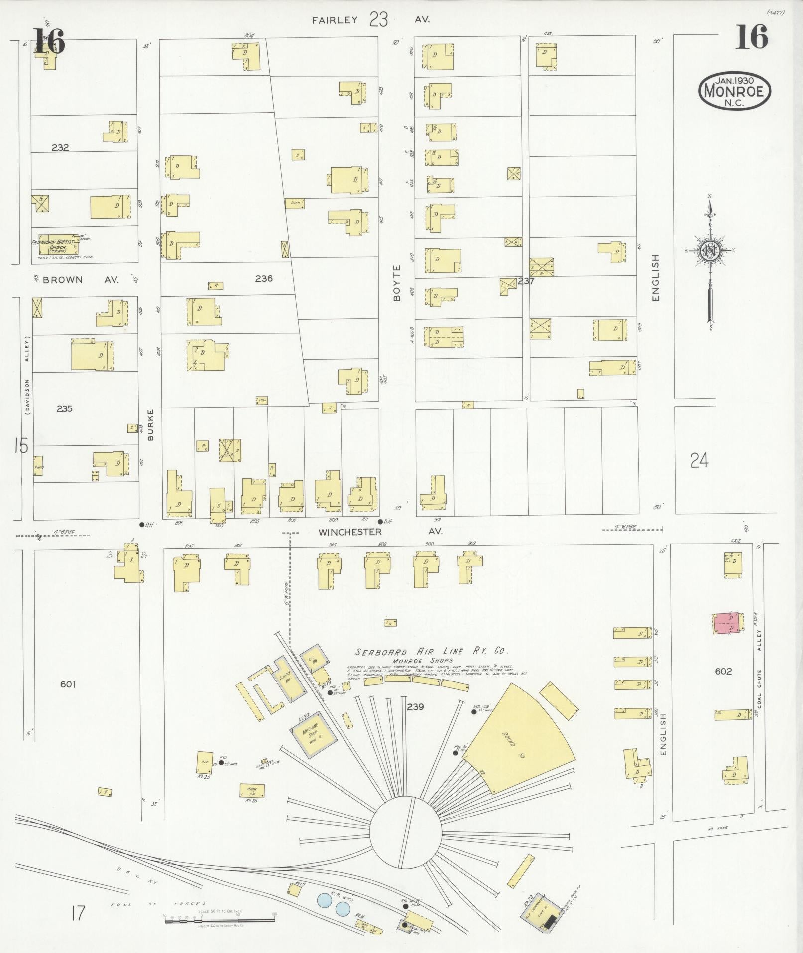 Sanborn Fire Insurance Map from Monroe, Union County, North Carolina (1930), Sheet #0016 - Complete Map Set gallery image, historic Sanborn map, vintage wall art, North Carolina North Carolina