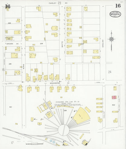 Sanborn Fire Insurance Map from Monroe, Union County, North Carolina (1930), Sheet #0016 - Complete Map Set gallery image, historic Sanborn map, vintage wall art, North Carolina North Carolina