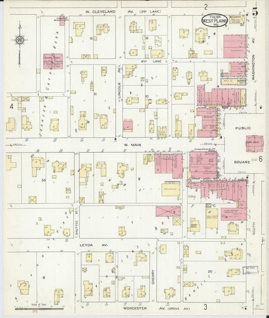 Sanborn Fire Insurance Map from West Plains, Howell County, Missouri (1914), Sheet #0005 - Historic Sanborn Fire Insurance Map Print, vintage old map wall art, antique decor, genealogy gift, Missouri Missouri map