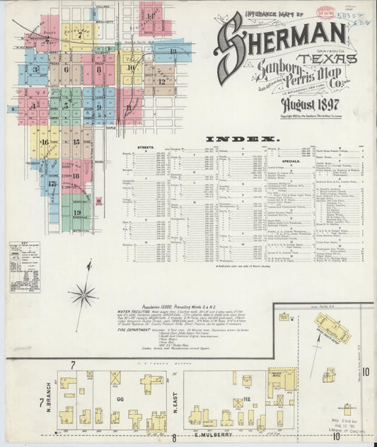 Sanborn Fire Insurance Map from Sherman, Grayson County, Texas (1897), Sheet #0001 - Complete Map Set gallery image, historic Sanborn map, vintage wall art, Texas Texas
