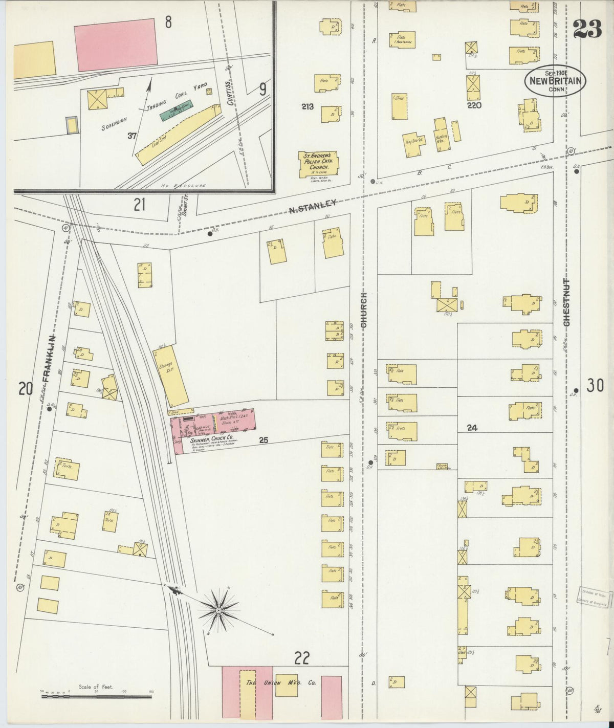 Sanborn Fire Insurance Map from New Britain, Hartford County, Connecticut (1901), Sheet #0023 - Complete Map Set gallery image, historic Sanborn map, vintage wall art, Connecticut Connecticut